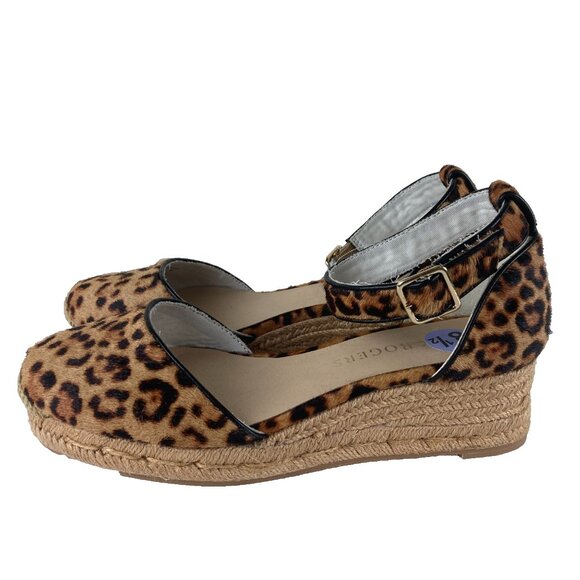 NEW Jack Rogers Womens Sz 10 Espadrille Wedges Leopard Calf Hair Sandals - Picture 1 of 6